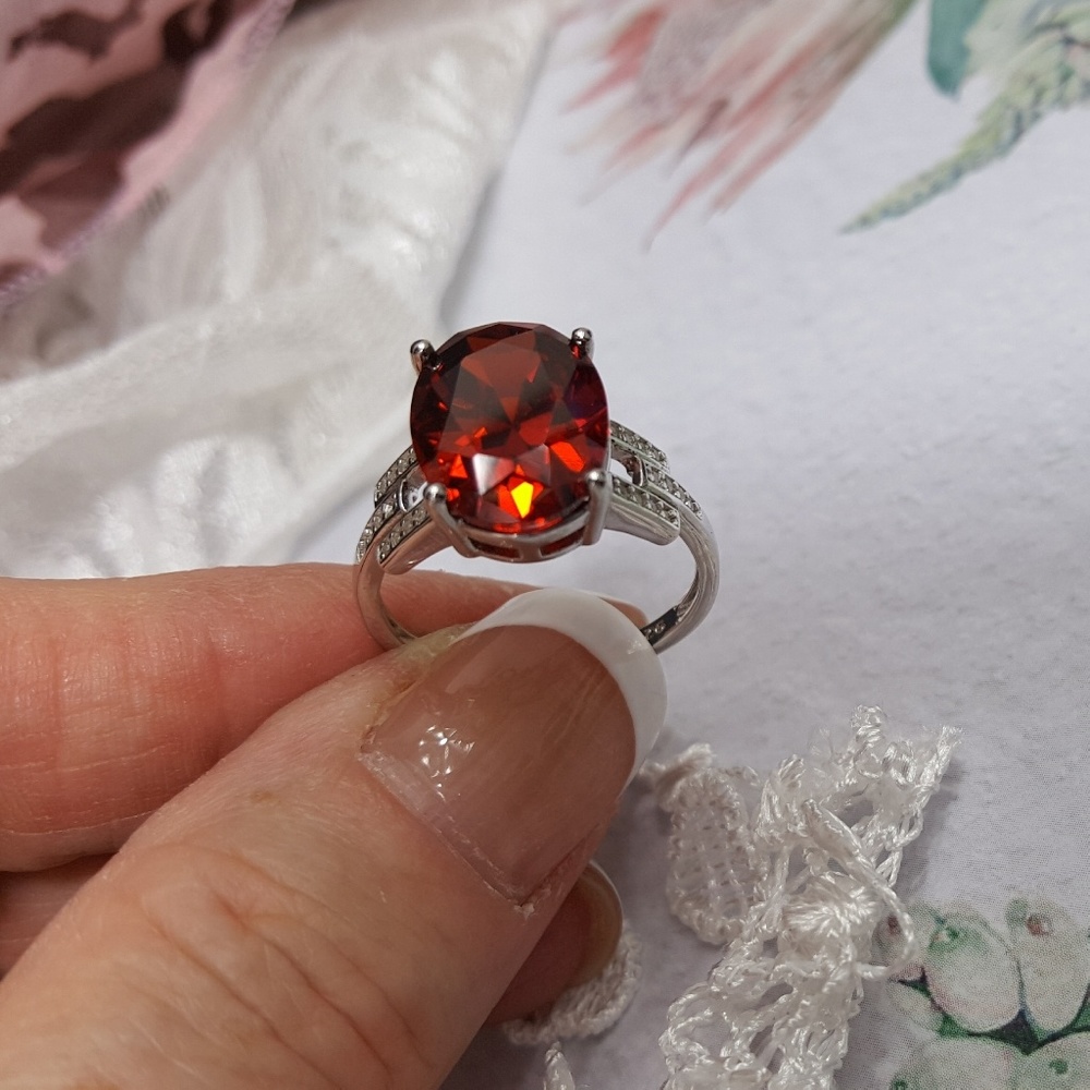 Garnet n White Cubic Zirconia Rhodium Plated S925 - Picture 3 of 8